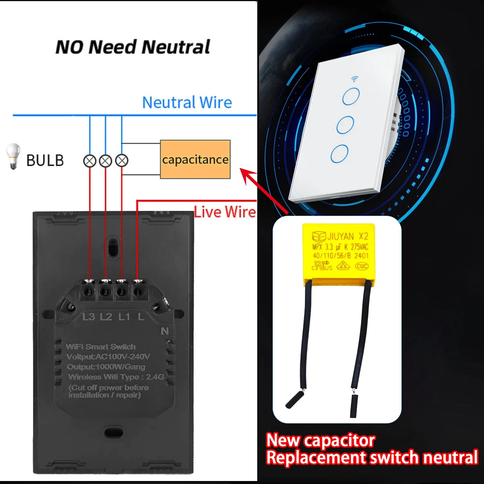 2.2uF X2 Safety Capacitor 275VAC Polypropylene Film for DC AC Pulse Circuits Smart Home Appliance Power Supply Stable P