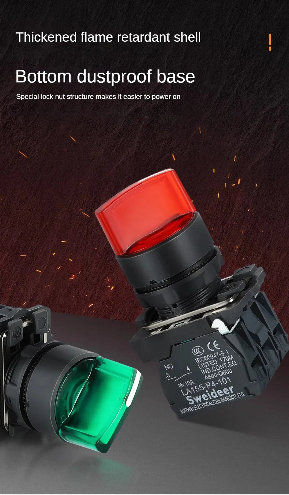 XB4 Knob Switch with LED 22mm 2/3Position Self Locking 1NO/2NO/1NO1NC Select Rotary Switch with Light 12V 24V 220V 10A Red Green