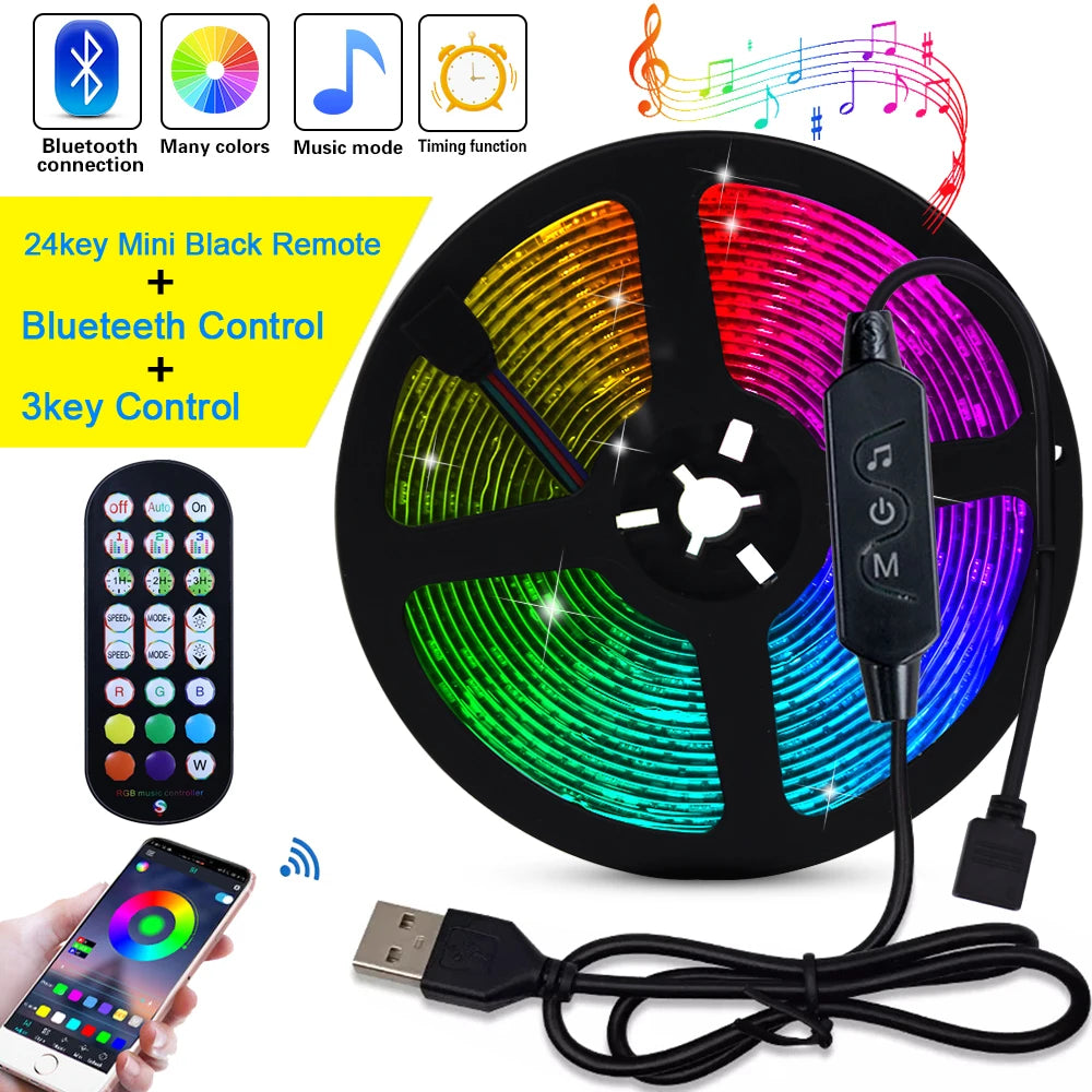 5V USB RGB LED Strip Light Remote Control 5050 30LED/m 5m 10m Lights Tape TV Backlights Home Decoration 0.5/1/2/3m Black PCB