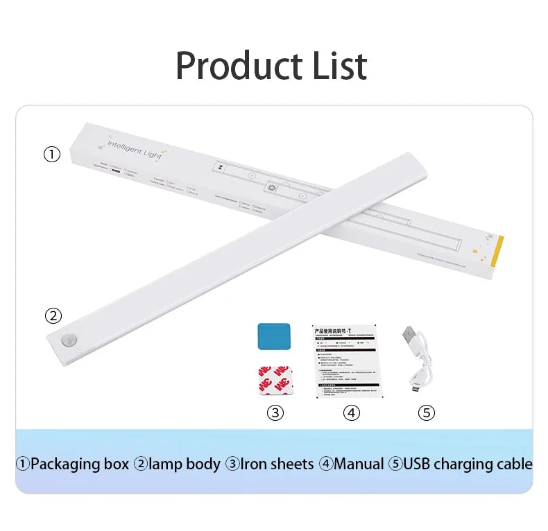 LED Bar Light Motion Sensor USB Rechargeable Led Cabinet Lights for Kitchen Wardrobe Cabinet Lighting 30cm/40cm/50cm Night Light