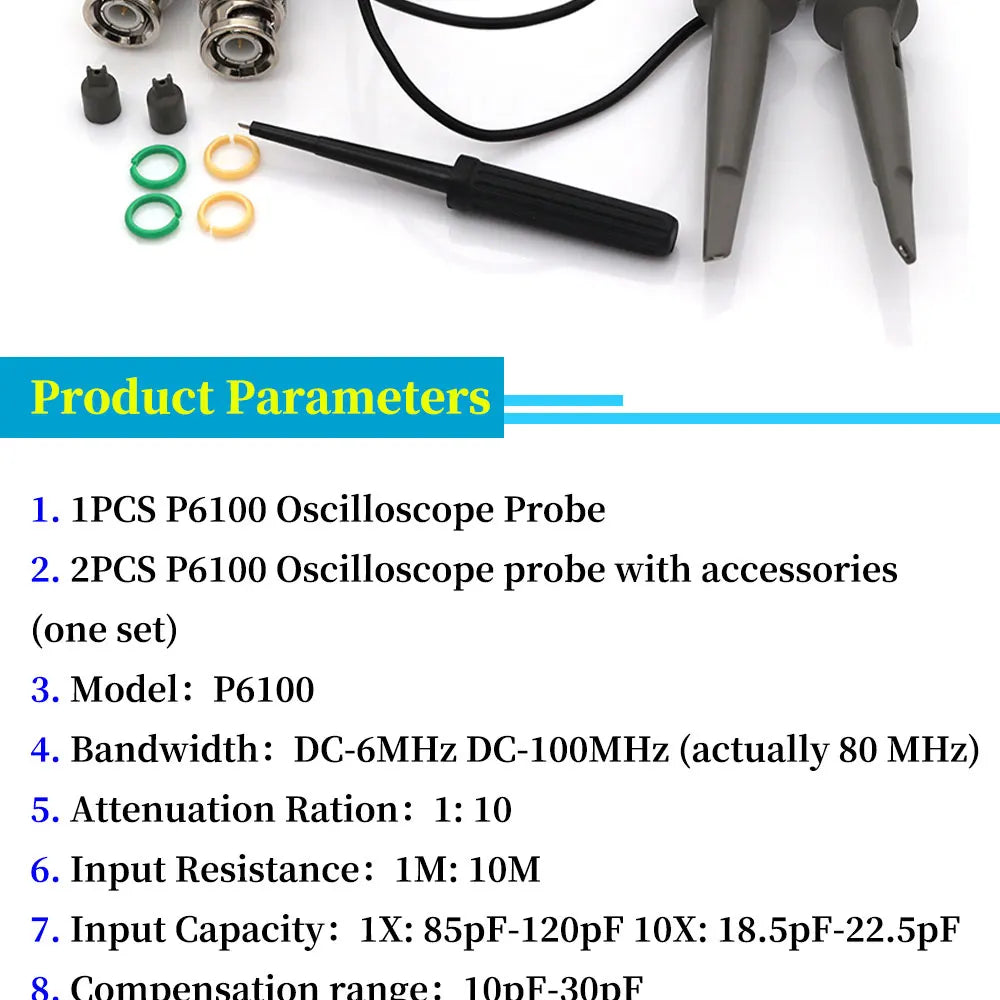 BNC Oscilloscope Probe P6100 100MHz Oscilloscope Probe Oscilloscope Probe 2-piece set