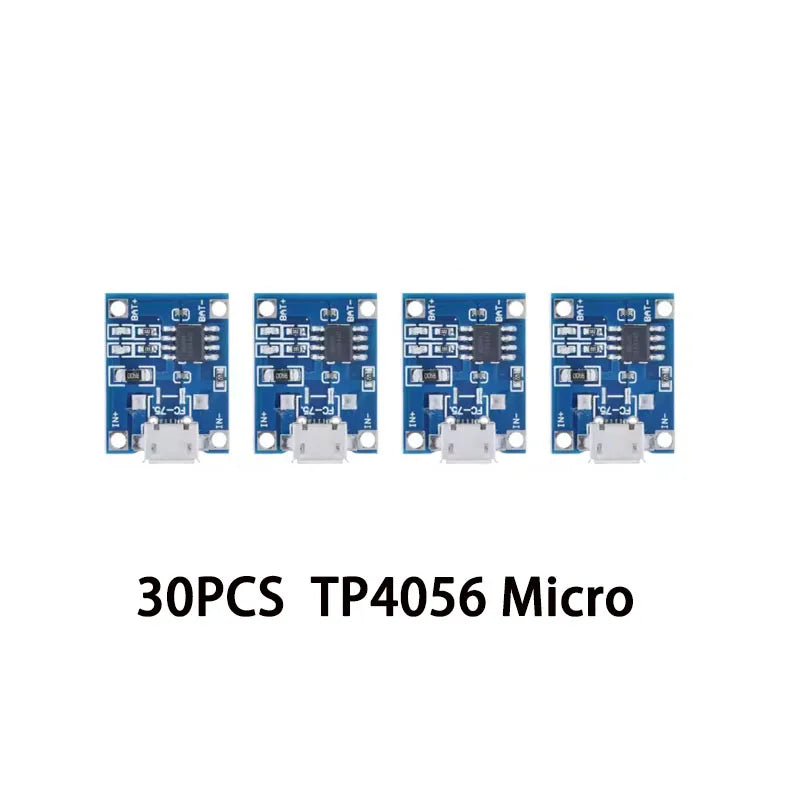 30PCS Micro/TYPE-C/MINI USB 5V 1A 18650 TP4056 Lithium Battery Charger Module Charging Board With Protection Dual Functions