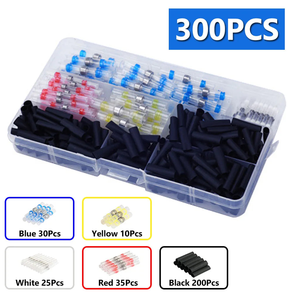 50-1200Pcs Solder Seal Wire Connectors Kit with 300W Heat Gun Waterproof Heat Shrink Butt Terminals Electrical Splice Set