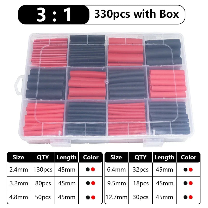 102-750pcs 2:1 Thermoresistant Tube Heat Shrink Wrapping Kit Assorted Wire Cable Insulation Sleeving 3:1 Heat Shrink Tube Set