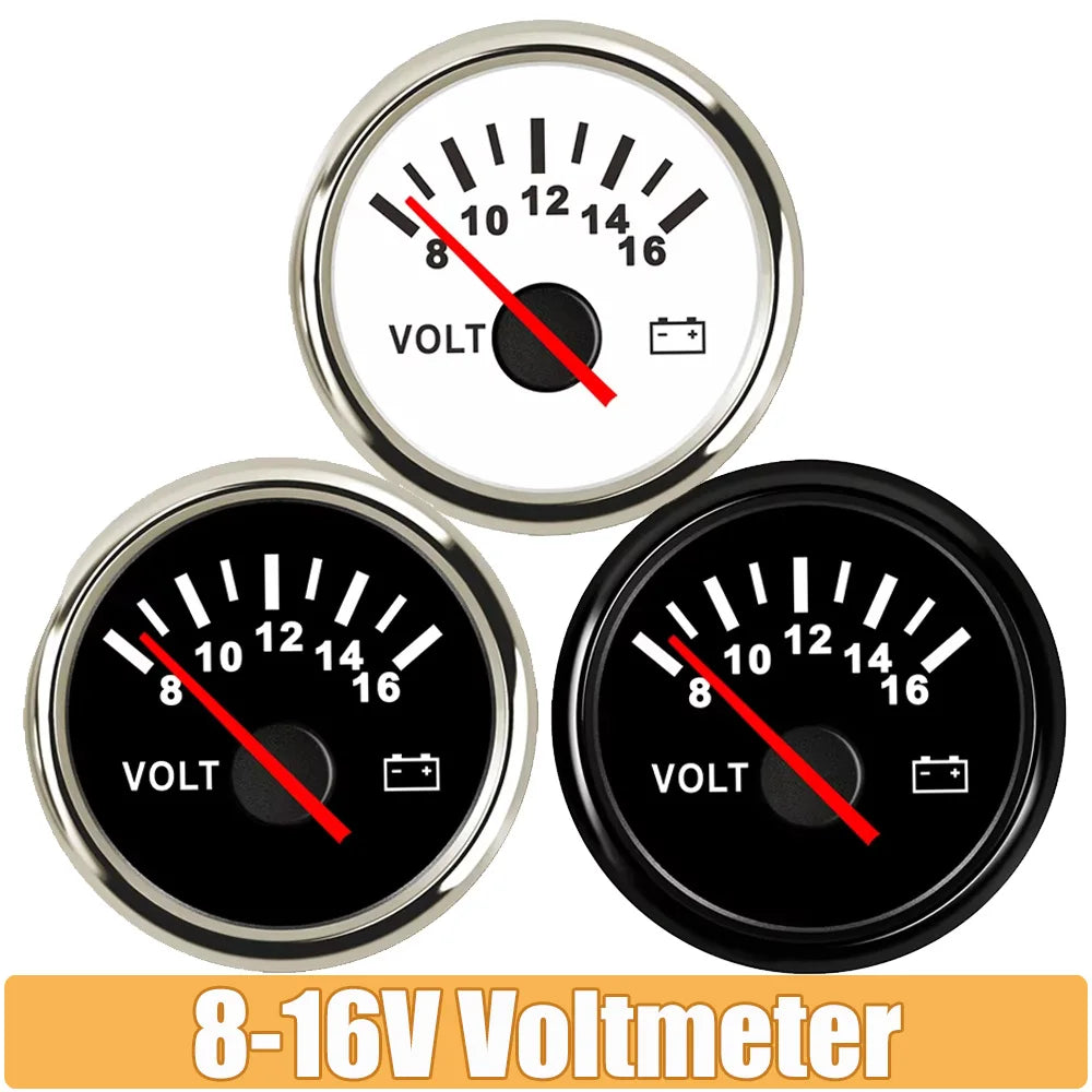52mm Volt Gauge Marine Auto Voltmeter Universal 8-16V Waterproof Gauge Car Boat Instrument Red Backlight 12V Car Voltage Gauge