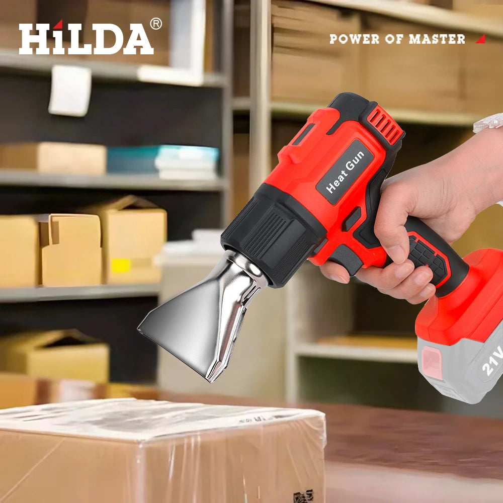 HILDA 21V Cordless Hot Air Gun Adjustable Temperature Rechargeable Handheld Heat Gun with Nozzles Compatible for Makita Battery