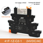 Din Rail Slim Relay Module 41F-1Z-C4-1 Integrated PCB Mount Power Relay With Relay Holder  Relay Socket 6.2mm