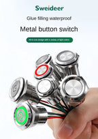 16/19/22mm IP67 Waterproof Metal Push Button Switch 10A High Current LED Light Momentary Latching Outdoor Power Switch Red Green