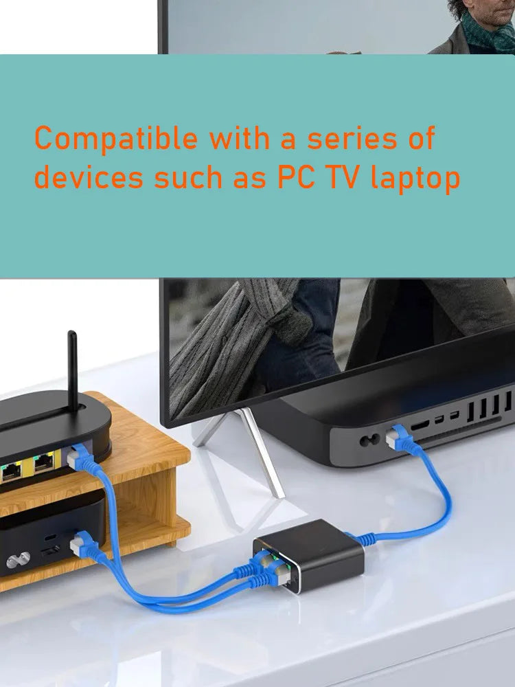 RJ45 Splitter 1 to 2 Ethernet Adapter Internet Network Cable Extender RJ45 Gigabit Connector Coupler for PC TV Box Router Cat6