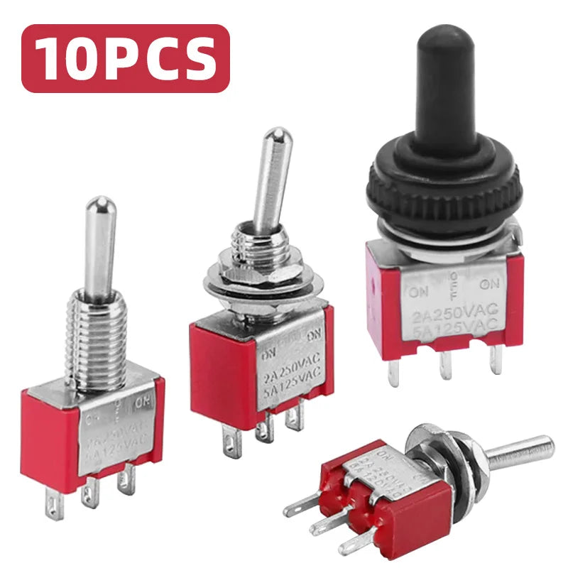 10Pcs Miniature Toggle Switch ON-OFF-ON /ON-ON MTS-102 103 MTS-202 203 Micro Switch with Solder Terminal Waterproof Cap