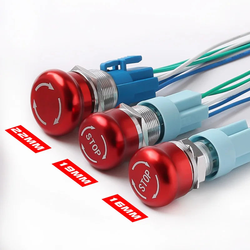 16MM 19MM 22MM 1NO1NC 3Pin 6Pin Mushroom Head Turn-Reset Stainless Steel 304 Metal Emergency Stop Button Switch