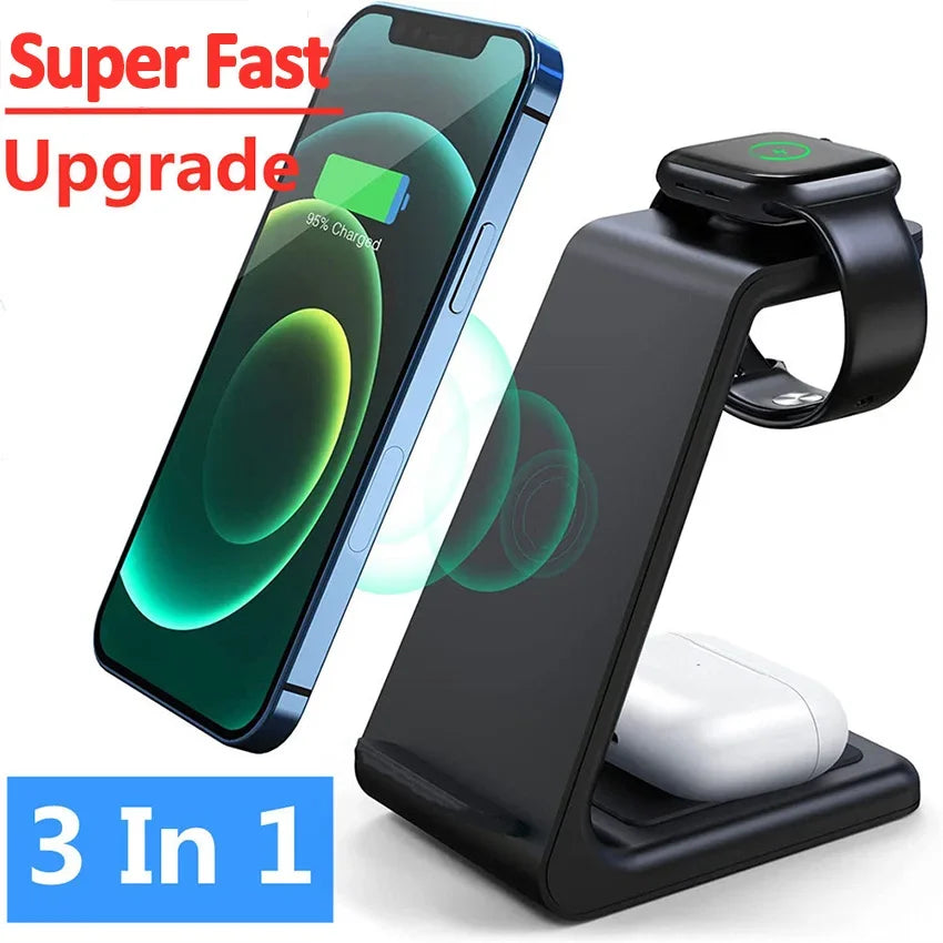 3 in 1 Wireless Charger Stand Fast Charging Dock Station for iPhone 15 14 13 12 11 X 8 Apple Watch 8 7 6 iWatch Airpods Pro