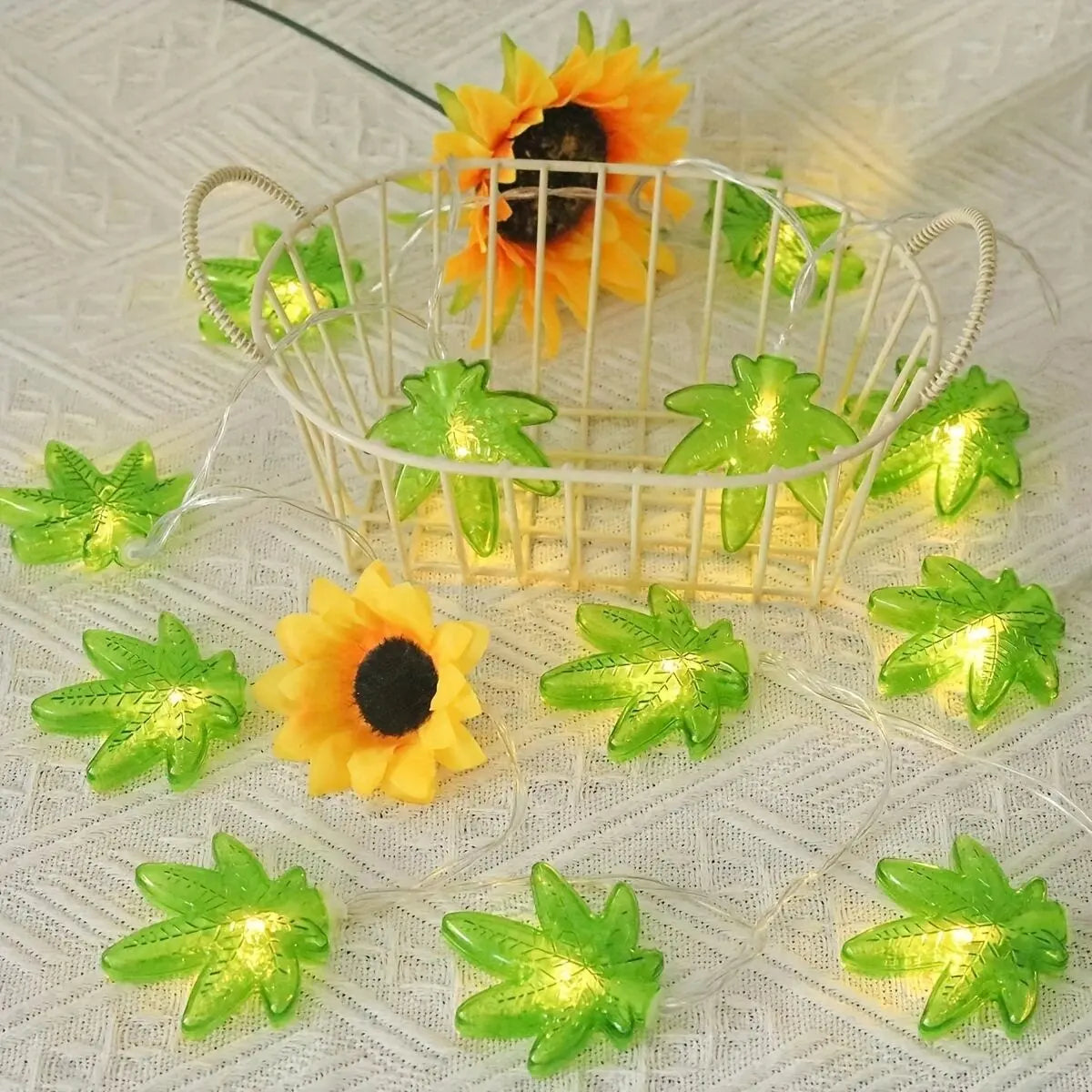 1PC Green Maple Leaf LED String Light,Battery-Powered Fairy Light,Decorative Lighting For Indoor/Outdoor Camping,Fence,Yard,Lawn