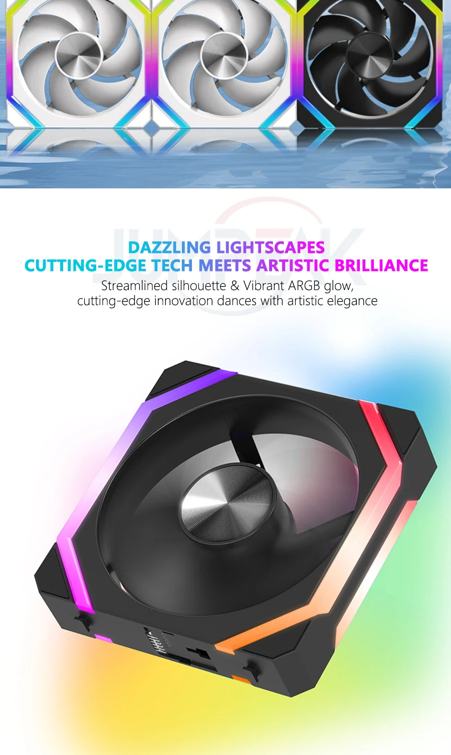 JUMPEAK CS120 ARGB Cooling Fan 360mm 240mm Modular Stackable Splicing Silent 120mm RGB Fans Kit For Gaming PC Case Water Cooler
