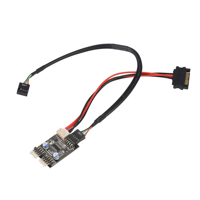 9pin USB Connector 1 to 2 USB Extension Cable USB HUB USB2.0 9Pin Header Connector Adapter Port Multiplier with SATA Power Cable