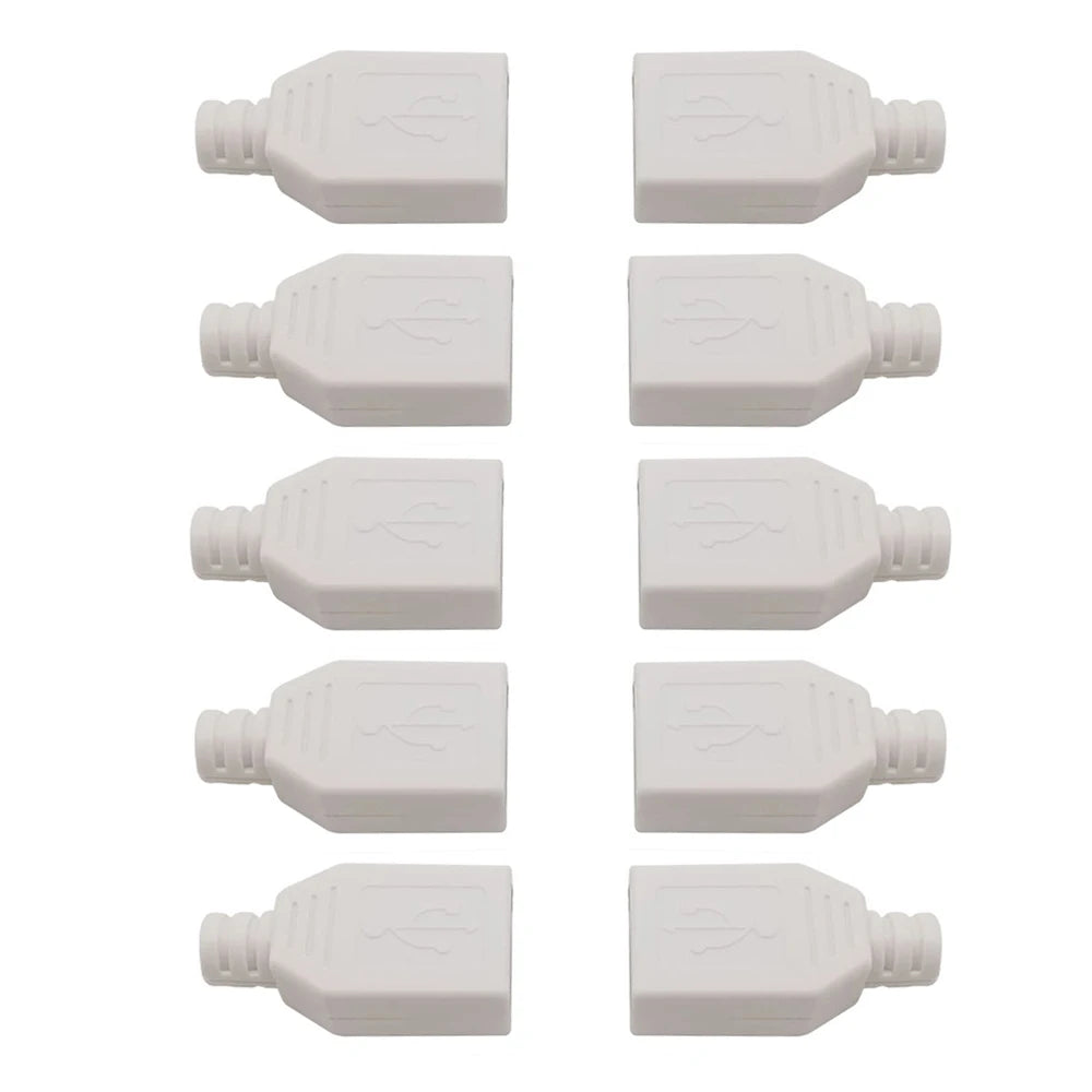 10Pcs USB Type A Connector Male Female 4 Pin Plug Socket With Black White Plastic Cover USB 2.0 Type-A Soldering DIY Kits