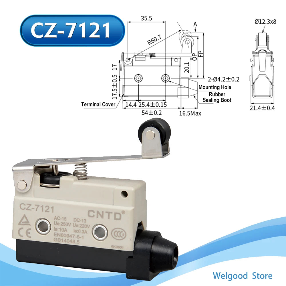 CNTD CZ‑7120 Limit Micro Switch TZ AZ‑7120 Equivalent High Roller Short Lever 10A 250V 1NO 1NC IP64 Snap Action 100% GENUINE
