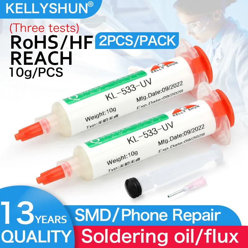 Flux 100% Original KELLYSHUN PCB Soldering Flux 10ml Needle Tube Welding Flux No-Clean Soldering Paste NC 559 558 652 Solder