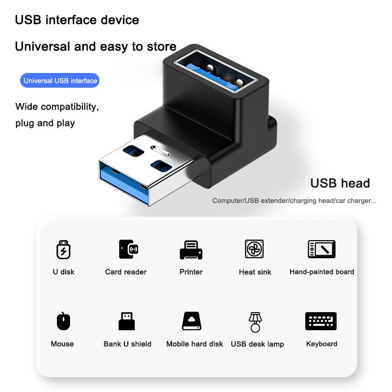90 Degree USB 3.0 Male to Female Right Angle Extension Adapter USB Upward Elbow Adapter 10Gbps For Laptop PC Connector Converte