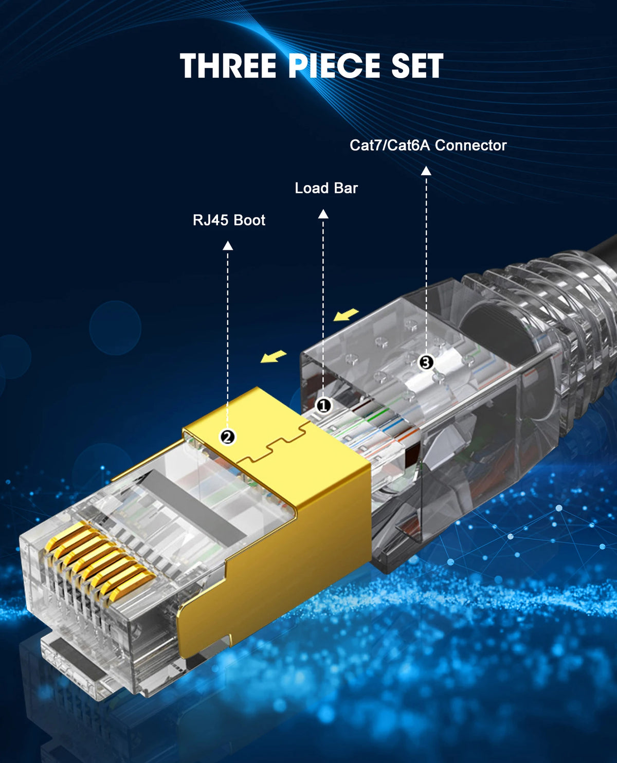 ZOERAX 10/30PCS CAT8 CAT7 CAT6A Connector, Non-Pass Through RJ45 Connectors, 3-Prong 50μ Gold Plated with Strain Relief Boots