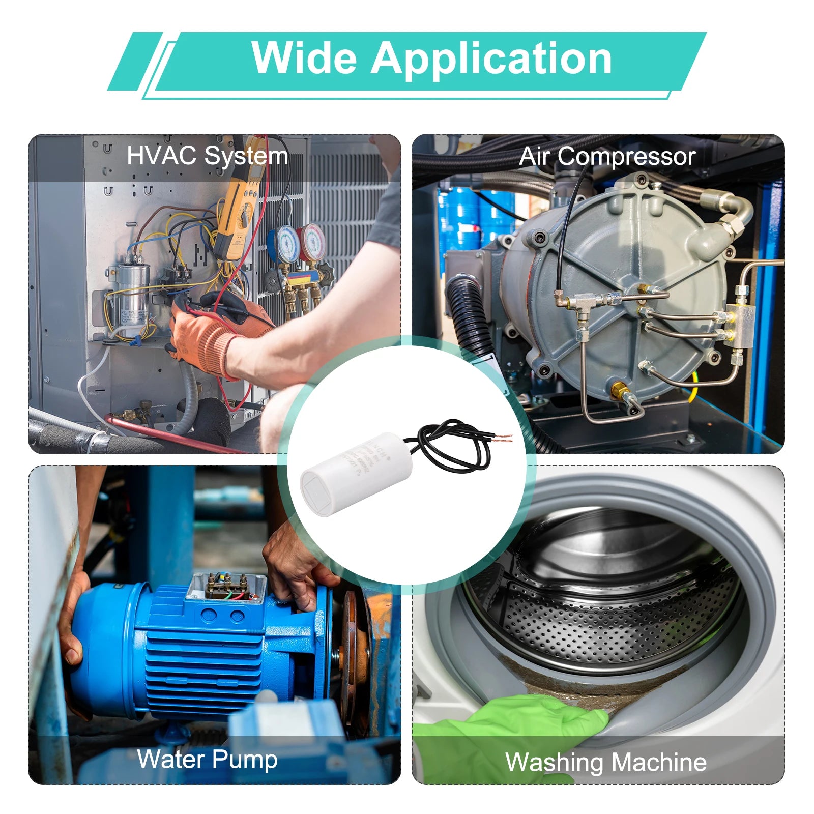 1/2Pcs CBB60 Running Capacitor 3-100uF 450V 2 Wire Electric Air Compressor Motor Run Starting Capacitor for Washing Machine