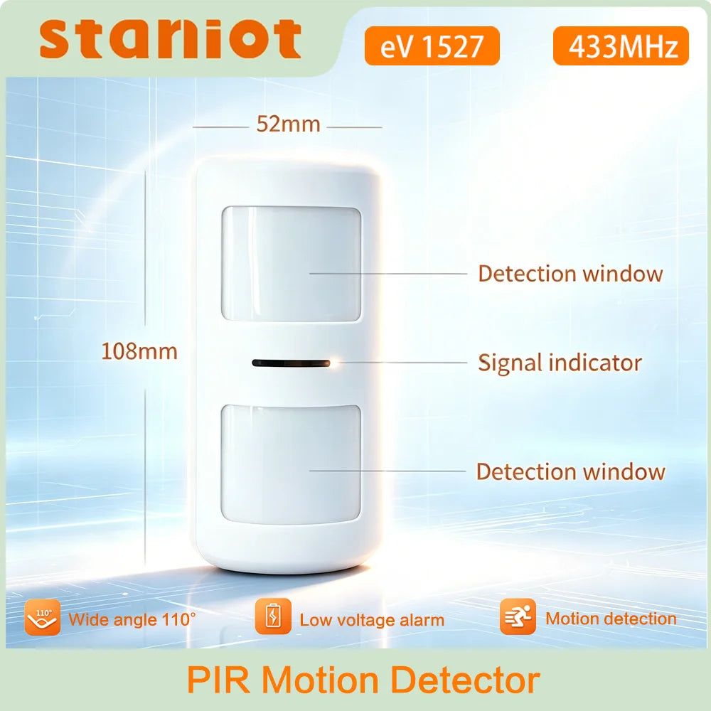 Staniot 433MHz Wireless PIR Motion Detector with Indicator Light Human Infrared Movement Sensor for Home Security Alarm System