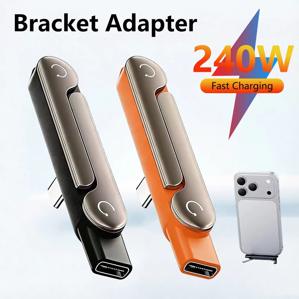 2 in 1 Type C Phone Charging Bracket Adapter 240W Fast Charge OTG Type-C Male to USB-C Female Converter For IPhone17 16 Samsung