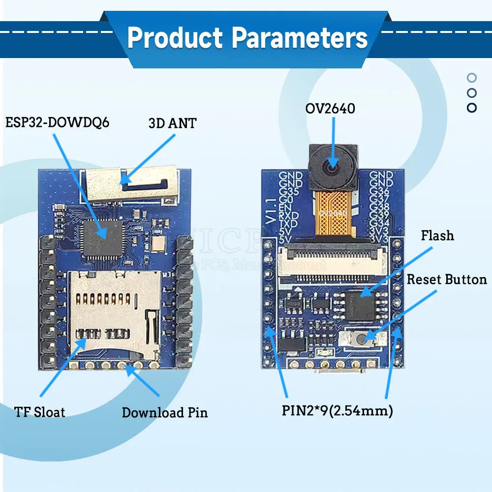 ESP32-CAM with OV2640 Camera Module Kit 66 120 160 Degrees 650nm 850nm Night Vision DVP 24Pin 2MP 2.4GHz WiFi Camera 4MB FLASH