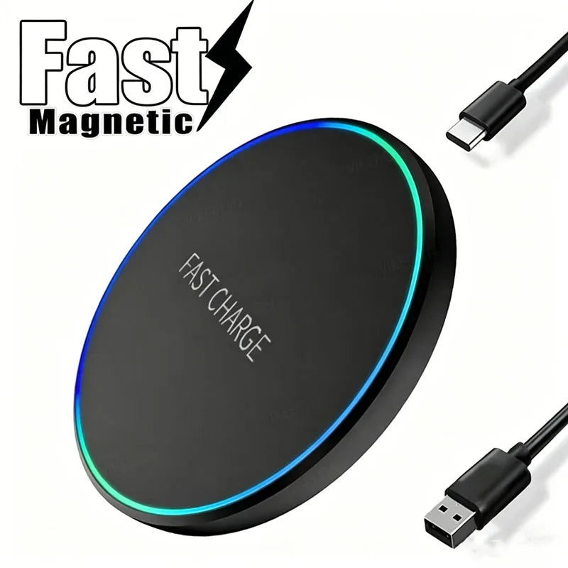 Mini Fast Wireless Charger Station For iPhone 17 16 15 14 13 11 Pro Max Induction LED Light Charging Station For Samsung Xiaomi