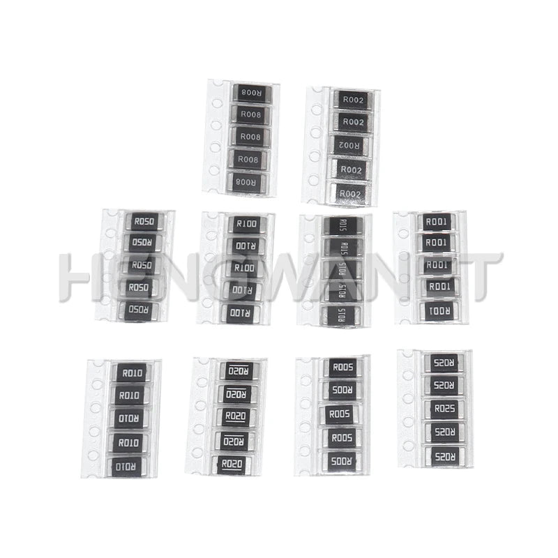 50PCS Alloy resistances 2512 SMD Resistors Samples kit 10 kindsX5pcs=50pcs R001 R002 R005 R008 R010 R015 R020 R025 R050 R100