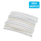 660pcs/Lot 0803/ 0805 /1206  1% SMD Chip Resistor Assorted Kit 1R - 1M Ohm 33valuesX20pcs Resistance Sample Set
