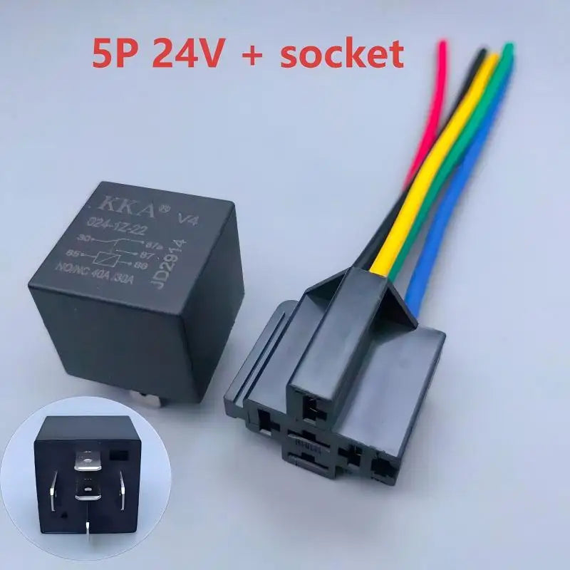 Automotive Relay 12V 24V 4PIN 5Pin 40A Car Relay with Black Red Copper Terminal Auto Relay Socket SPDT Harness Cable