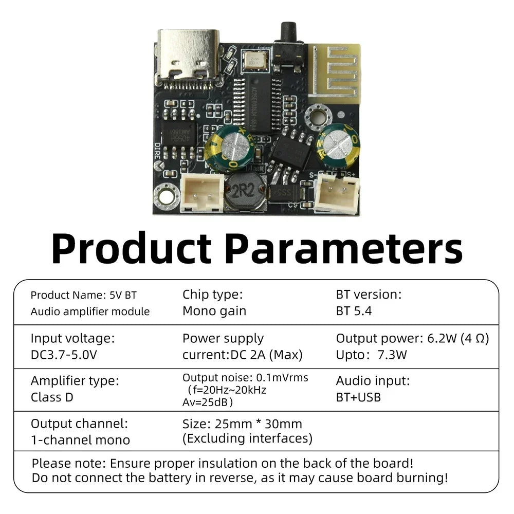 BPM13 Plus Mono Bluetooth Power Amplifier Board 6W Power Bluetooth 5.4 Amplifier Module with PC Sound Card Type C