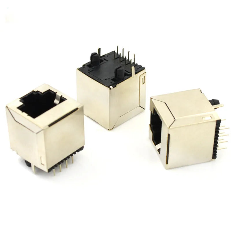 5/10Pcs RJ45 8P8C Female Socket - Metal Shell PCB Mount Ethernet Cable Connector for Network Interface