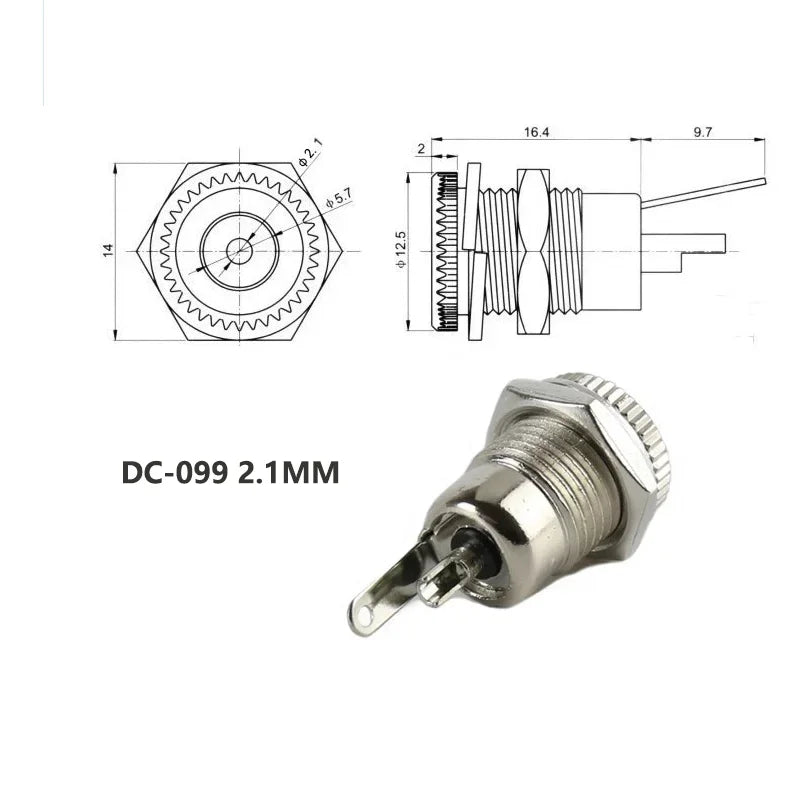 10/50PCS DC099 5.5mm*2.1mm DC Power Jack Socket Female Panel Mount Connector Metal DC-099 Open Hole 11MM 5.5*2.1 5.5*2.5