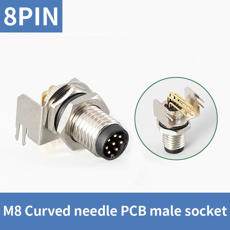 5/10 PCS M8 Male/Female Curved Straight Jack Socket 3 4 5 6 8 Pin Solder IP67/68 Waterproof PCB Panel Connector