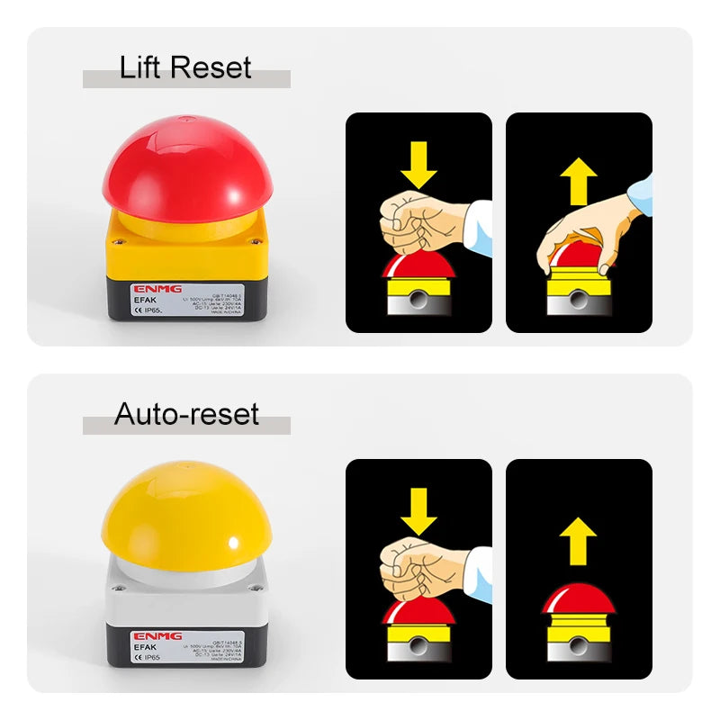 ENMG Big Mushroom Button Switch EFAK IP65 Foot Pedal Hand Tap Self-Resetting Waterproof Dustproof Emergency Stop Switch Locking