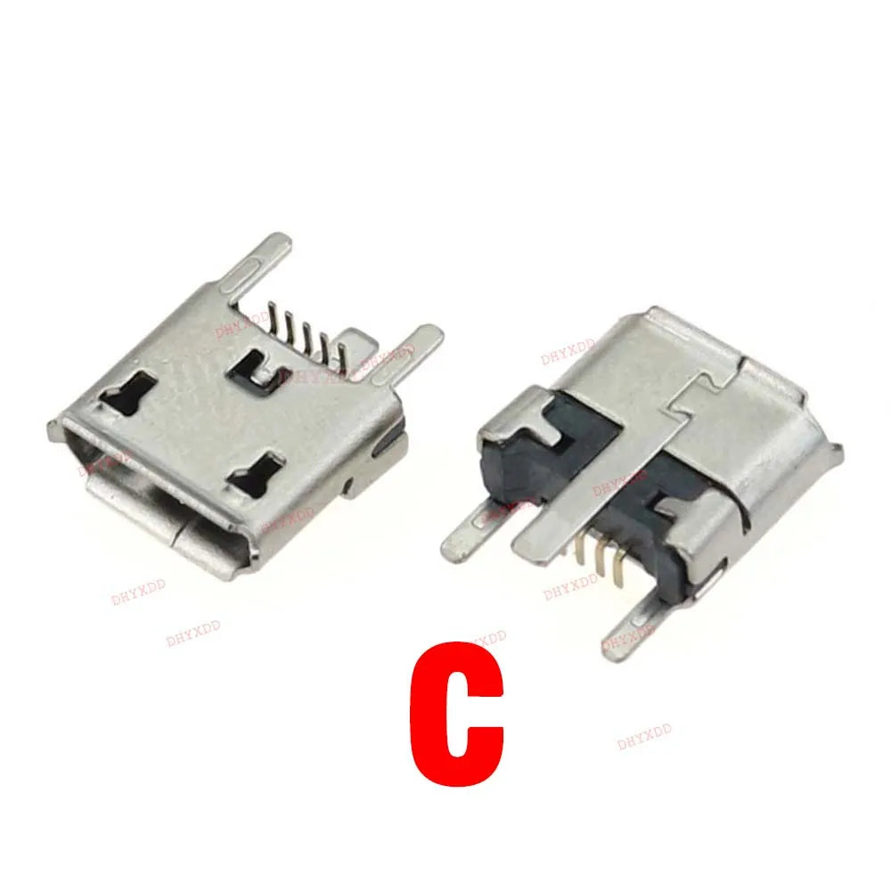 10X USB 2.0 Charging Socket Micro USB 5Pin Connector B Type Female 180 Degree SMT DIP Flat Mouth Bluetooth Audio Interface Jack