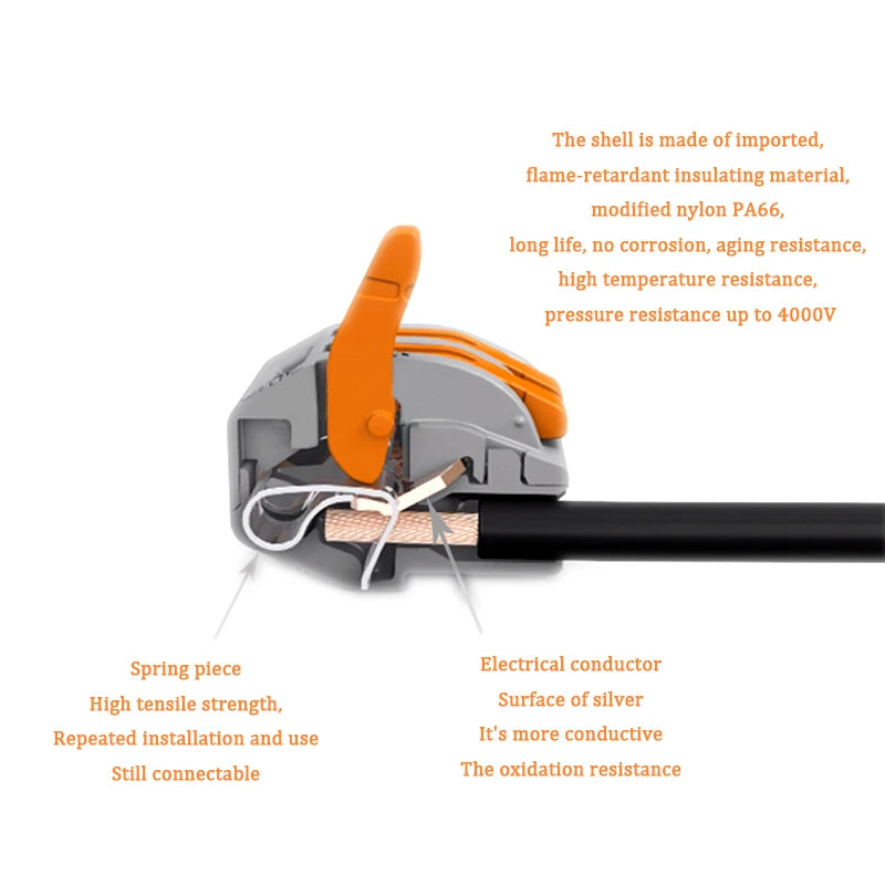 Compact Quick Plug-in Terminal for Cable Connectors, 30/50/100 Piece Terminal Orange Home Wiring Module Paralleling Device