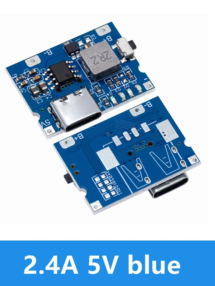 LiPo Battery Charging Protection Module, 5V 2.4A USB Type-C Boost Converter Power Supply Board