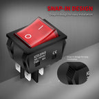 5PCS 30A 250V KCD2 KCD4 Rocker Switch DPST 4 Pin Red Lighted 120V Rocker Toggle Switch ON Off Heavy Duty T125