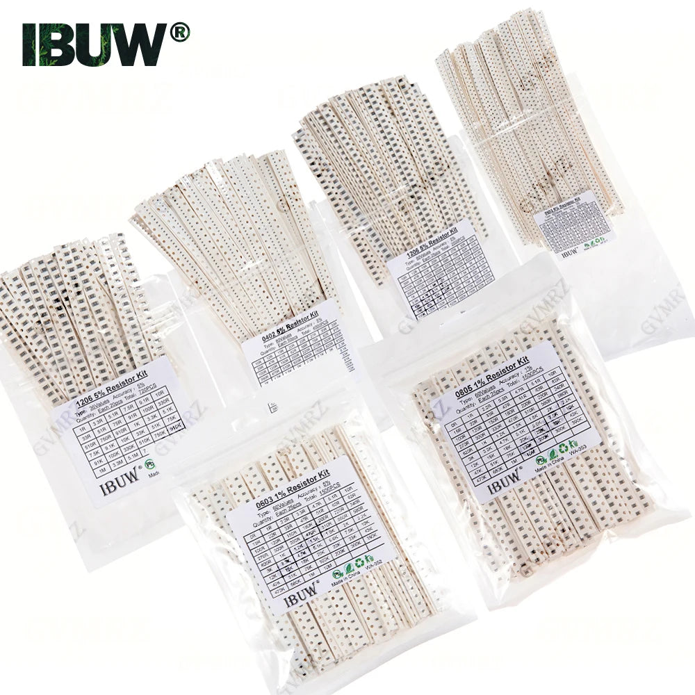 0201 0402 0603 0805 1206 1% 5% SMD Resistor Assorted Kit 1R-1M 10K 100K 1K 100R Resistance Set DIY