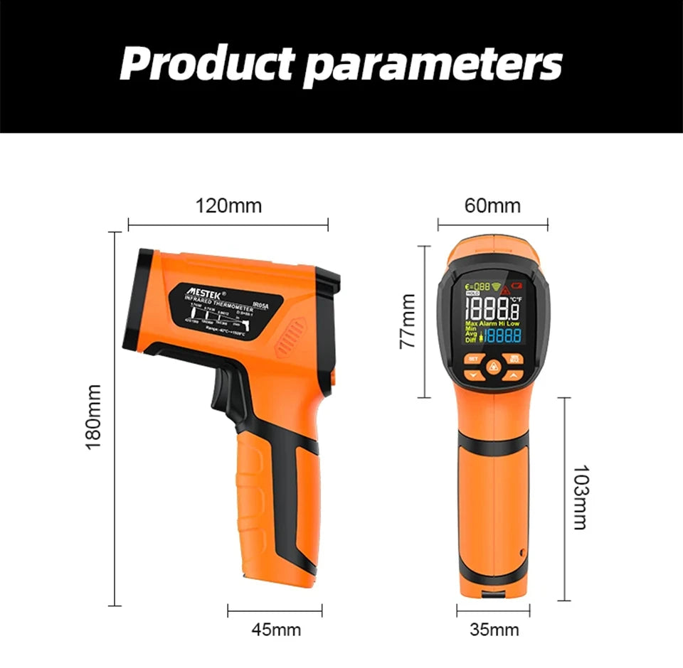 Non-contact Infrared Thermometer -40°C~1600°C High Temperature Meter with K-type Probe Laser Pyrometer Adjust Emissivity