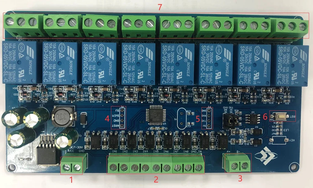 Modbus RTU 8 Channel Relay Module RS485/TTL UART 8CH-Input 8CH-Output