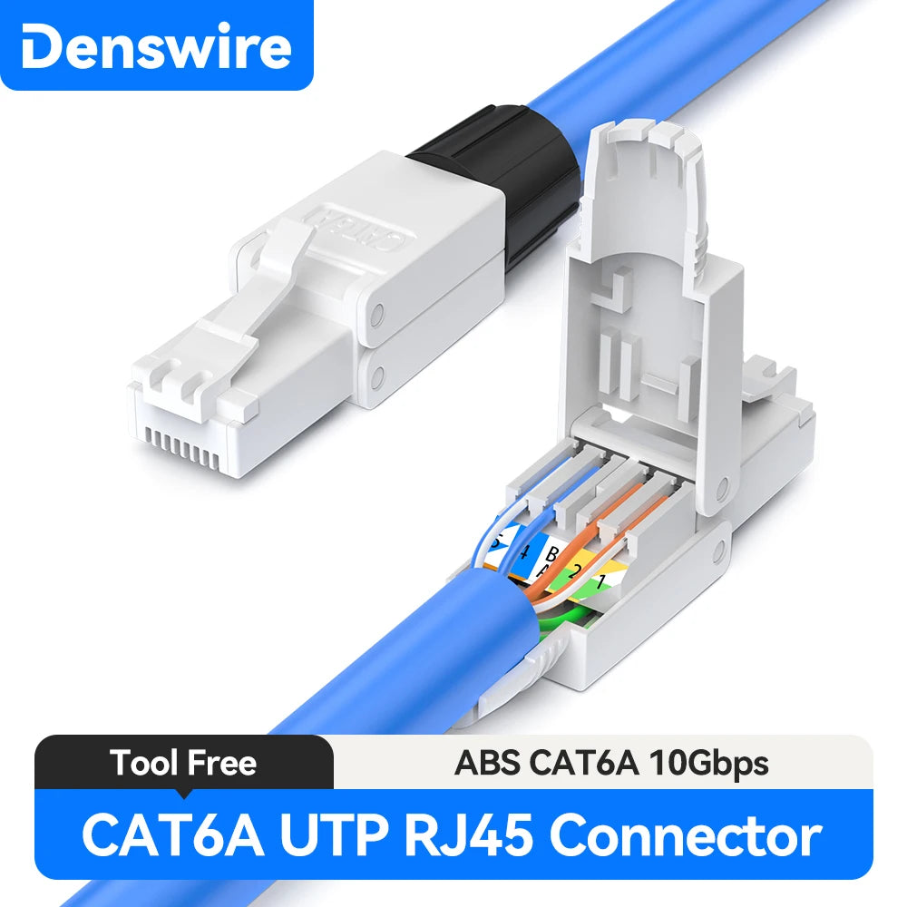 Denswire Tool-Free RJ45 Connectors | UTP Cat5e Cat6 Cat7 Ethernet Plugs for Solid & Stranded Cable
