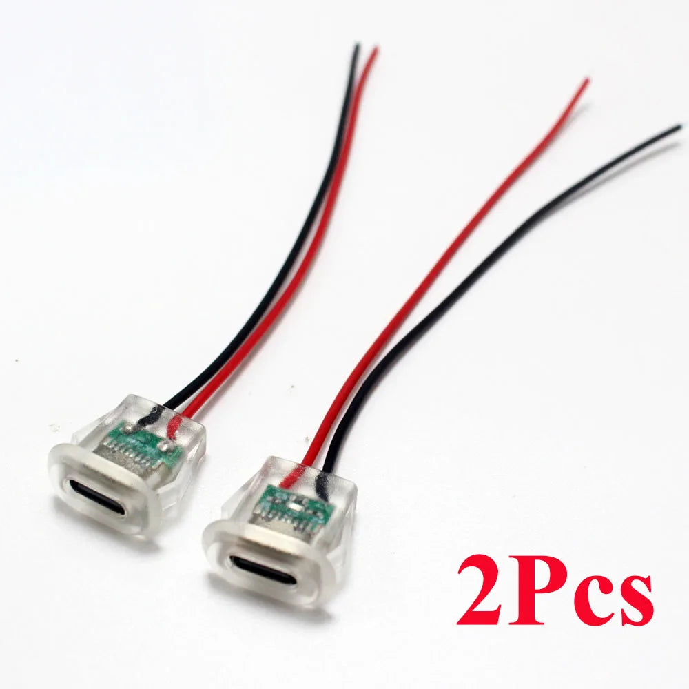 5A USB-C Type Waterproof USB Connector Direct Compression Female Base Socket Charging Interface With Welding Wire LED Lights