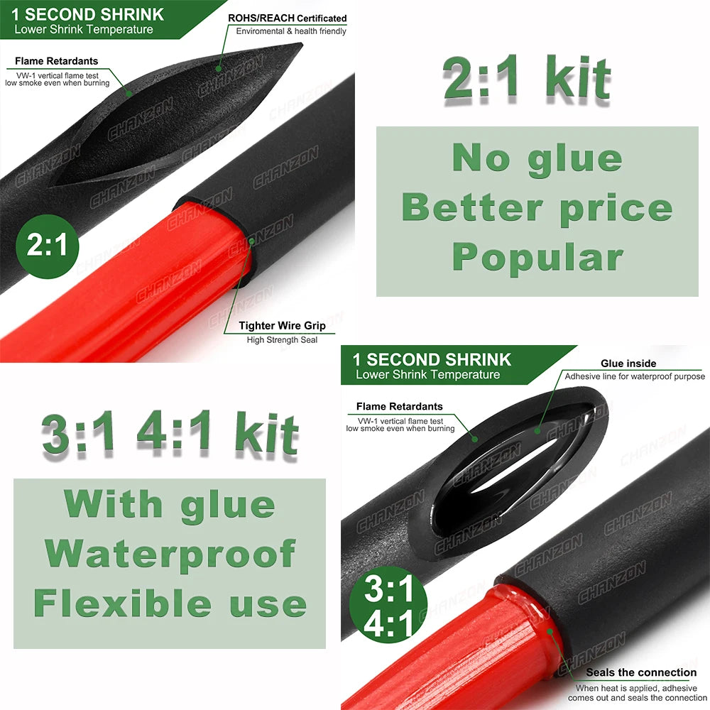 2:1 3:1 4:1 heat shrink tubes heat shrink tube kit Bag Shrinking Wrap Tubes Diy Repair Cables Heat-Shrink Pipe Assorted