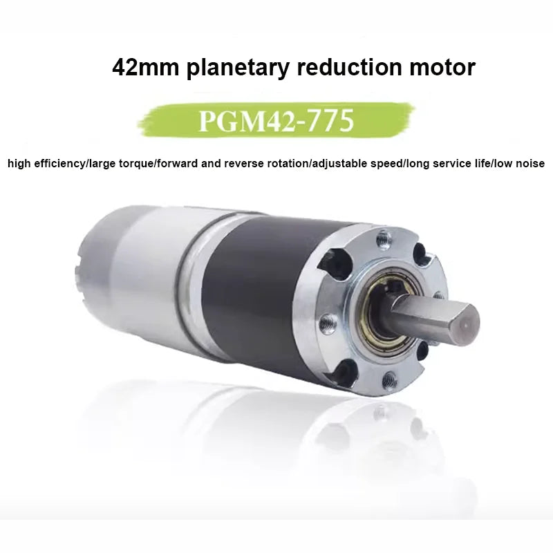 Max 200KG 42GP-775 Metal Planetary Geared DC Motor 12V~24V/1351RPM~7RPM High Torque and Forward/Reverse PWM Speed Regulation