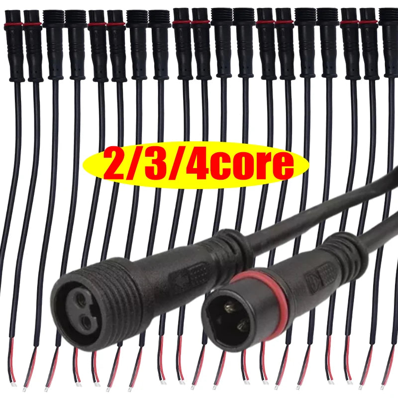 M12 IP67 Waterproof Connector Cable 2/3/4 Pin Male Female Plug with PVC Wire for Car LED Light Motorcycle Modification Accessory