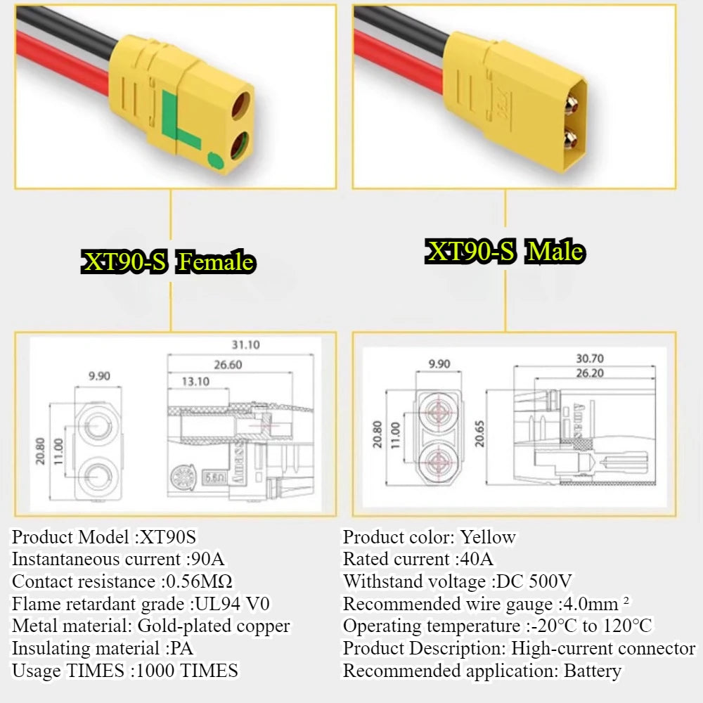 1/2Pcs XT90H XT90 XT90S Plug Male and Female Connector 10/15/20/30/50cm 10AWG Silicone Wire for RC Lipo Battery FPV Racing Drone